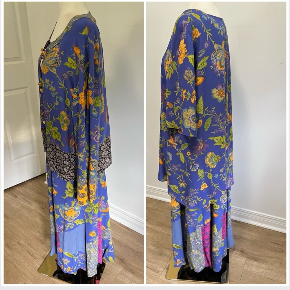 Vintage 90’s Royal Blue Floral + Paisley Patchwork Boho Midi Skirt - Picture 14 of 16